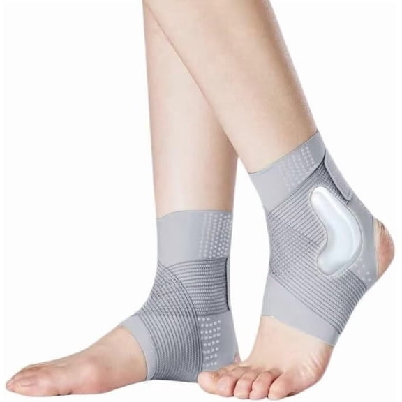 Silicone Ankle Brace, Sprain Prevention Stabilizer, Joint Support for Injury Recovery, Adjustable Ankle Splint, Compression Sleeve for Pain Relief, Gray-XL