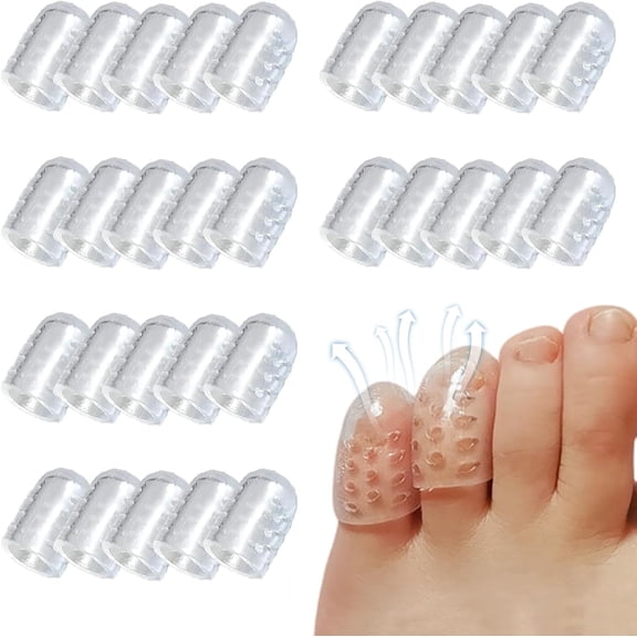 HAUTLLAIF Silicone Toe Protectors 30 Pcs, Gel Toe Caps for Corns Blisters Pain Relief, Breathable Clear Little Toe Sleeves Anti-Friction Guards for Men Women Shoes
