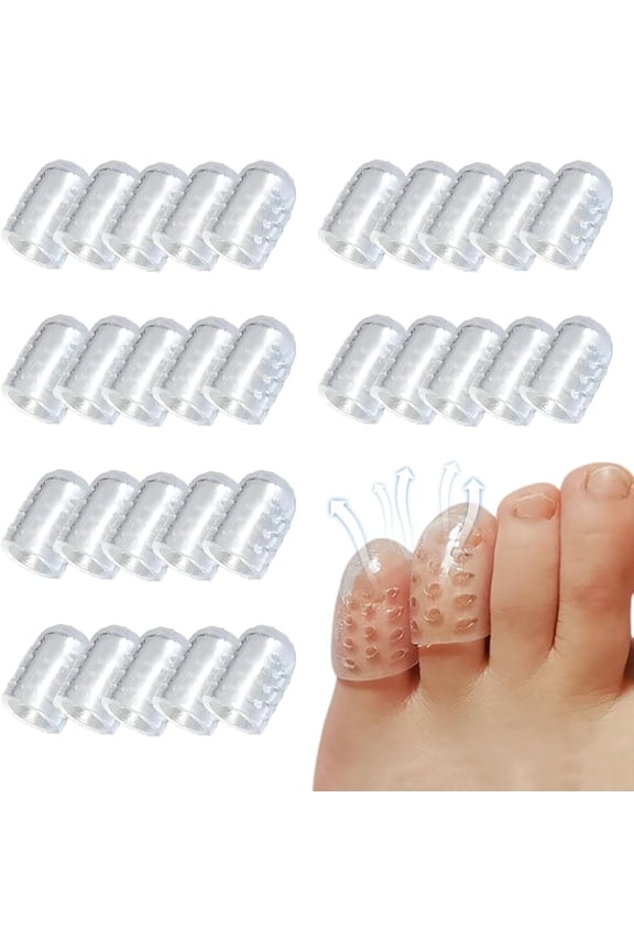 Silicone Toe Protectors 30 Pcs, Gel Toe Caps for Corns Blisters Pain Relief, Breathable Clear Little Toe Sleeves Anti-Friction Guards for Men Women Shoes