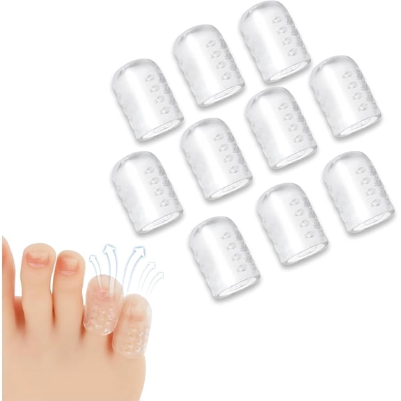 Silicone Anti-Friction Toe Protector, Silicone Toe Protectors, Gel Toe Protectors, Breathable Little Toe Covers, Blisters, Calluses, and Corns Protection (10PC) | Breathable without any foreign