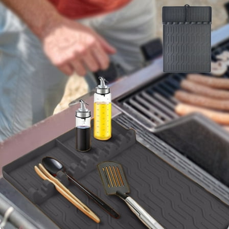 Silicone BBQ Grill Mat, Non-Stick Protective Pad for Outdoor Camping and Patio Cooking, Easy Clean Grill Tool Mat(Black)