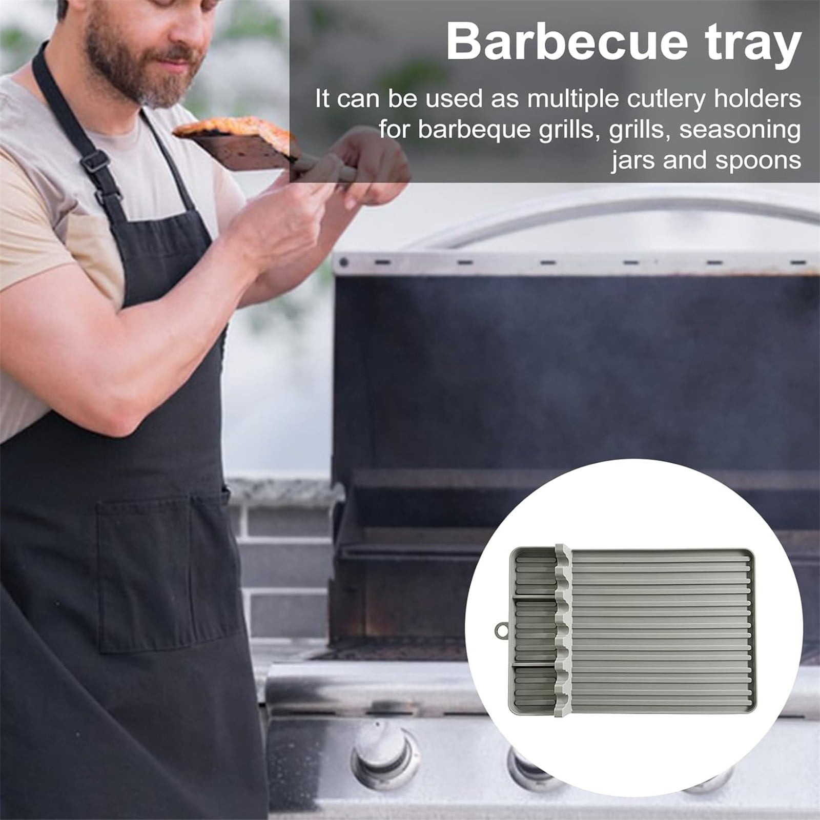 Silicone BBQ Plate Mat For Grill BBQ Caddy Utensil Holder Heat Spatula