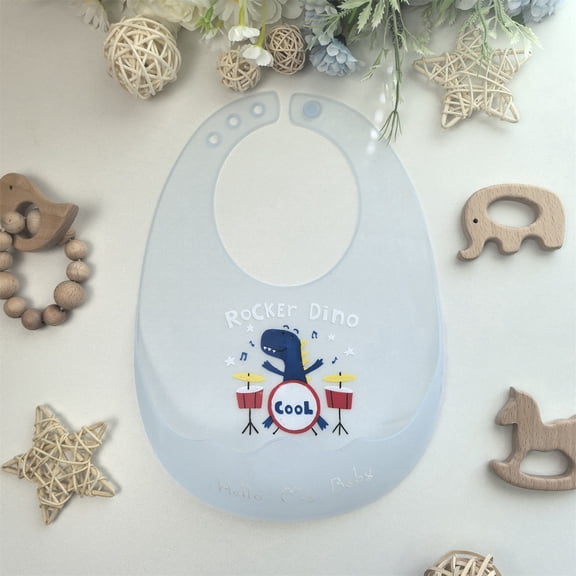 GOLDCOLIN Silicone Baby Bib Adjustable Waterproof Bibs ,Rocker Dino