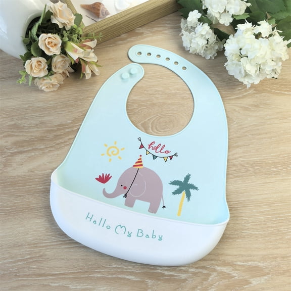 GOLDCOLIN Silicone Baby Bib Adjustable Waterproof Soft Unisex 10-72 Months,Elephant