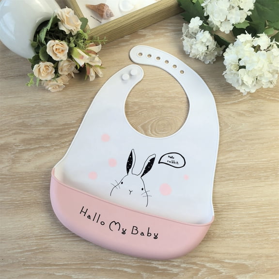 GOLDCOLIN Silicone Baby Bib Adjustable Waterproof Soft Unisex 10-72 Months,hello Rabbit