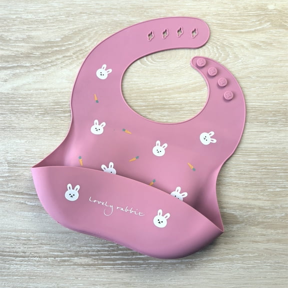 GOLDCOLIN Silicone Baby Bib Soft Adjustable Waterproof BPA Free Feeding Essentials, Carrot Rabbit, Carrot Rabbit