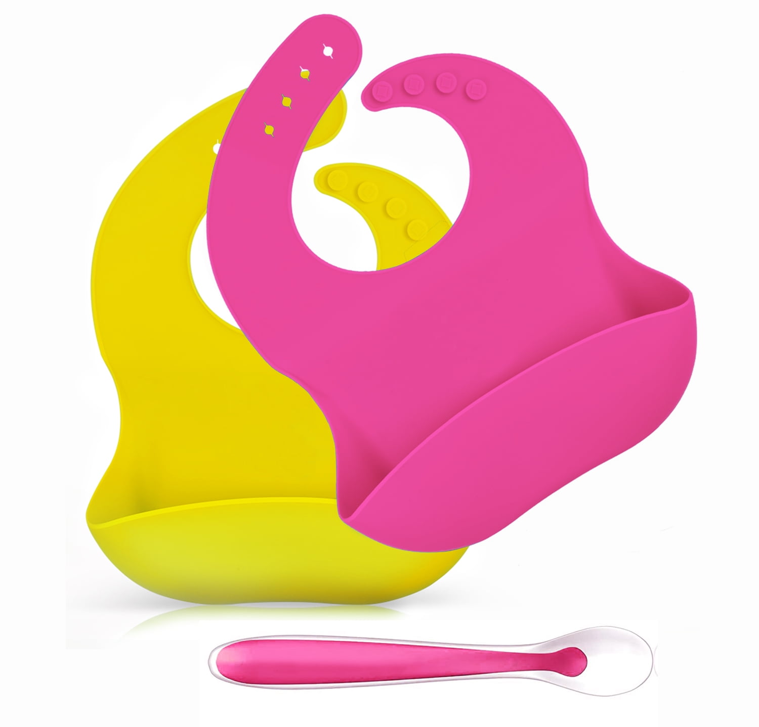 2 Pack Silicone Waterproof Adjustable Baby Boy Girl Bibs with Feeding Spoon - Picture 7 of 7