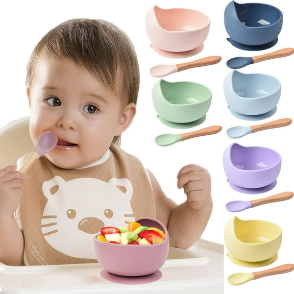 Silicone Baby Bowls with Spoon, 2PCS Baby Feeding Set Suction Bowls for Kids Toddlers -BPA Free-Baby Dishes Utensils