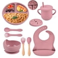 thumbnail image 1 of Silicone Baby Feeding Set, 9 Piece Baby Led Weaning Utensils Set Includes Suction Bowl and Plate, Baby Spoon and Fork, Sippy Cup with Straw, Baby Feeding Supplies Set, 1 of 9