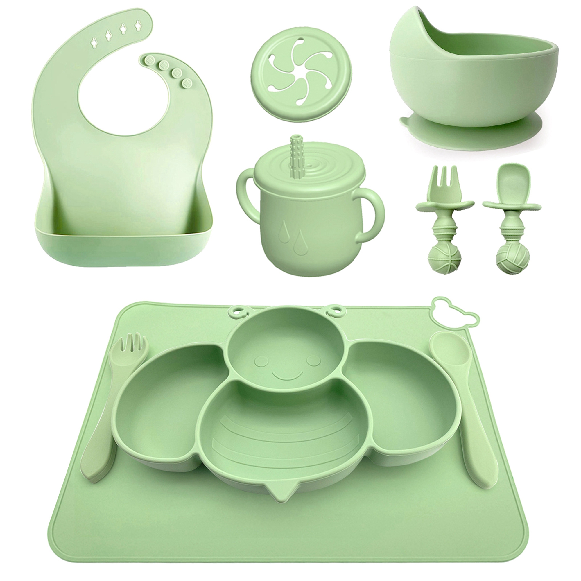 Silicone Baby Feeding Set, Baby Led Weaning Set Bee Shaped Plate with