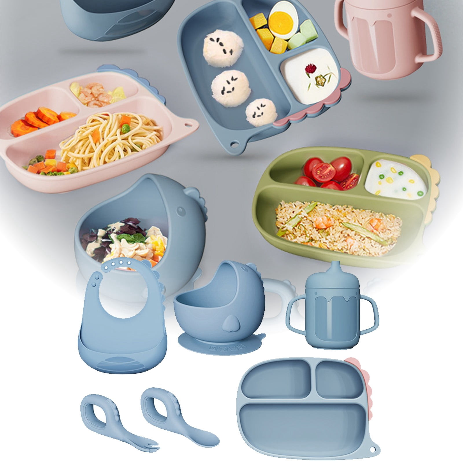 Silicone Baby Feeding Set Baby Led Weaning Supplies With Suction Cup Divider Tray Toddler Self Feeding Tableware Set High-quality