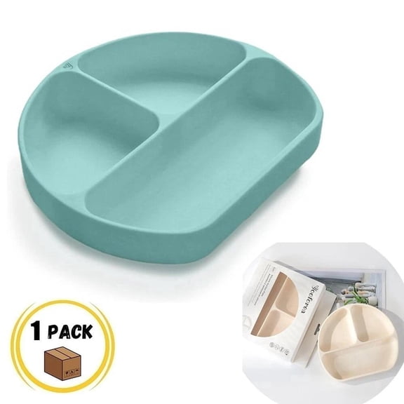 Vanelc Suction Toddlers Plates, Divided Suction Plates for Baby,100% Food Grade Silicone Baby Plates, Blue