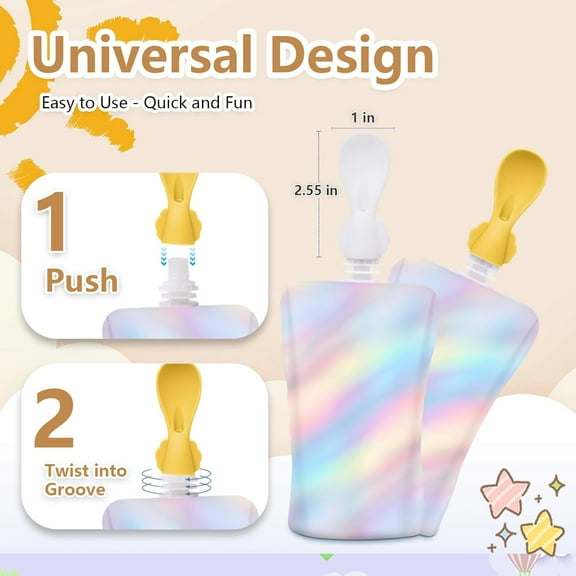 Silicone Baby Feeding Set, Baby Pouch Spoon Attachment, Effortless, No-Leak Spoons for Baby Meals, Compatible with Multiple Pouch Types, Ideal for Babies Aged 3+ Months, 5-Pack Bundle