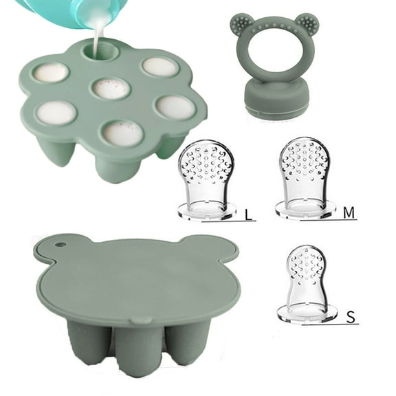 Silicone Baby Fruit Food Feeder Pacifier & Breastmilk Popsicle Freezer Molds, Baby Food Storage Containers Breast Milk Ice Cubes for Baby Teething & Infant Self Feeding, BPA Free (Green)