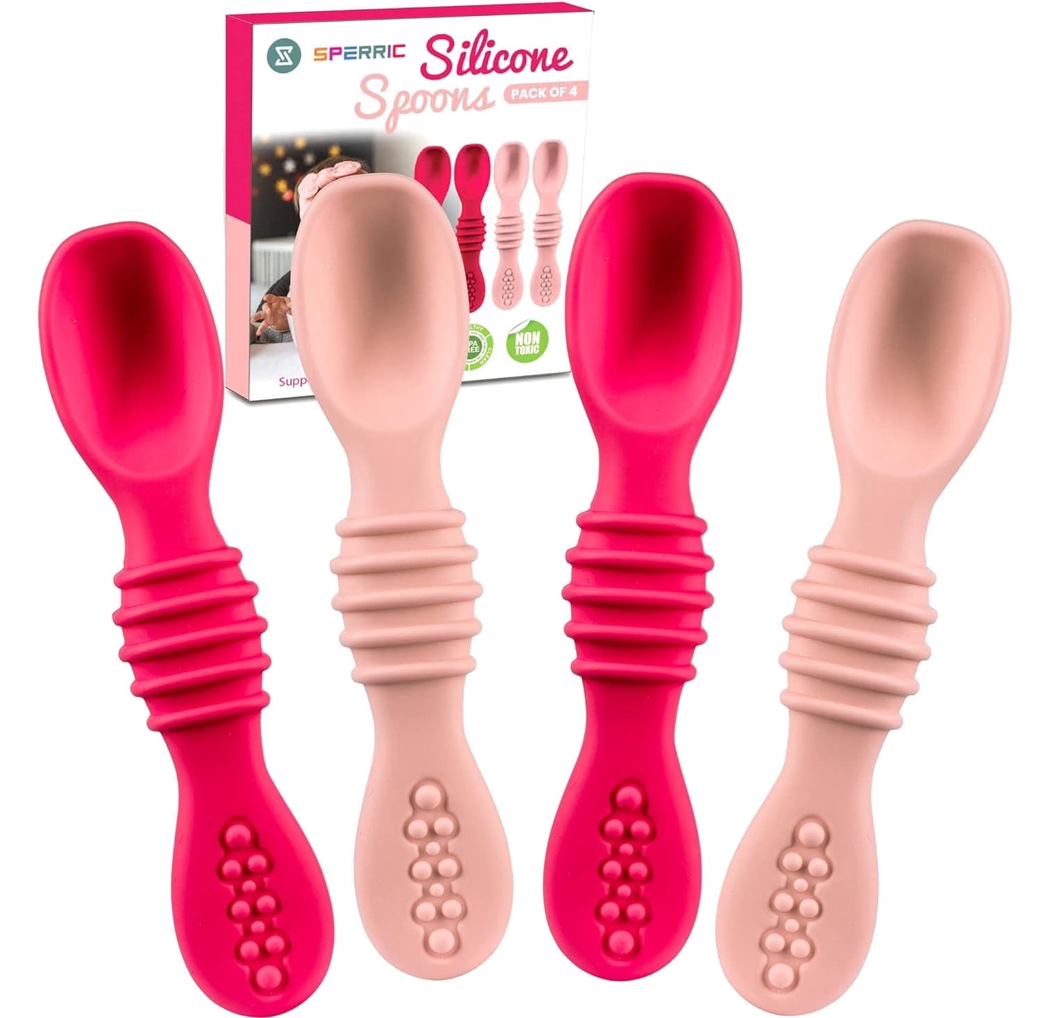 Sperric Silicone Tableware Spoons 4 Pack, BPA Lead Phthalate & Plastic ...
