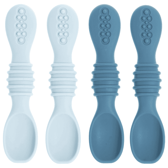Silicone Baby Spoons for Baby Led Weaning 4-Pack, First Stage Baby Feeding Spoon Set Gum Friendly BPA Lead Phthalate and Plastic Free, Baby Blue