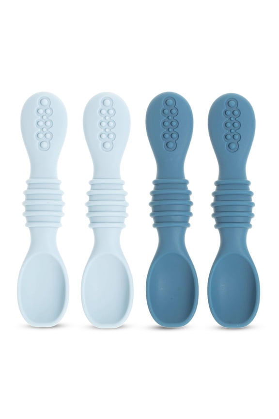 Silicone Baby Spoons for Baby Led Weaning 4-Pack, First Stage Baby Feeding Spoon Set Gum Friendly BPA Lead Phthalate and Plastic Free, Baby Blue