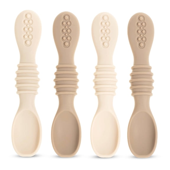 Silicone Baby Spoons for Baby Led Weaning 4-Pack, First Stage Baby Feeding Spoon Set Gum Friendly BPA Lead Phthalate and Plastic Free, Baby Tan/Beige