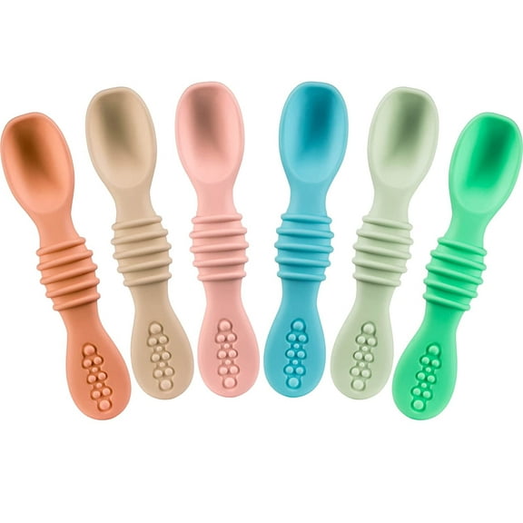 Silicone Baby Spoons for Baby Led Weaning 6-Pack, First Stage Baby Feeding Spoon Set Gum Friendly BPA Lead Phthalate and Plastic Free, Great Gift Set