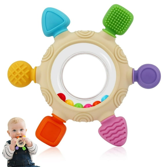 Silicone Baby Teething Rings  BPA-Free Chew Toys for 0-24 Months, Sensory Rattle & Gum Relief Soother for Newborns, Infant Essentials Gift Set
