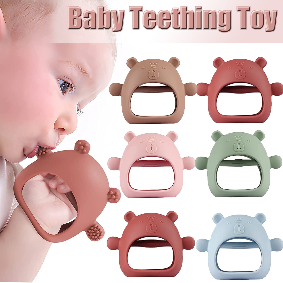 3 Pack Baby Teether Teething Toys for Babies 0-6 Months Baby Teething Toy  Silicone Anti Dropping Infant Hand Teether Pacifiers Wrist Hand Chew Toys