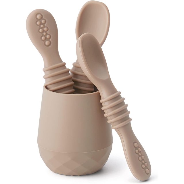 Silicone Baby Utensils Set Self Feeding Spoons and Tiny Training Cup