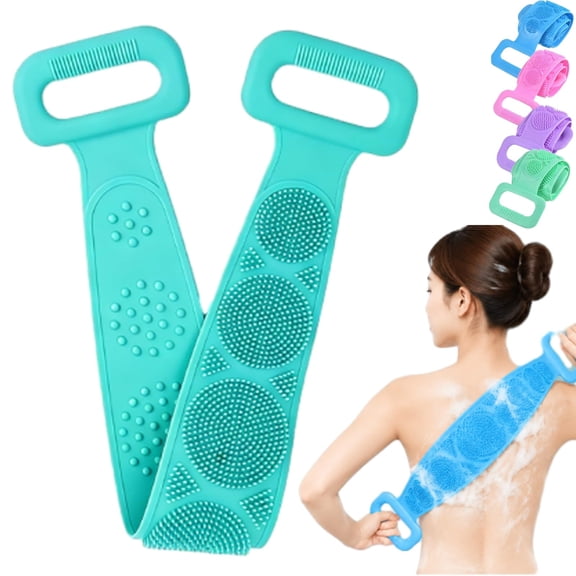 Silicone Back Scrubber Belt, Extra Long-Double-Sided Bath Scrub Strap Gently Massages and Exfoliates Skin - Shower Back Scrubber - Back Washer for Shower Men & Women - Back Exfoliator
