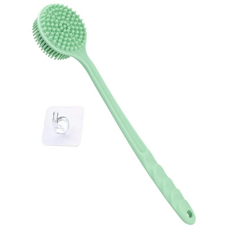 Silicone Back Scrubber, Long Handle Soft Bristles Bath Brush with Massage Beads, Body Shower Washing Brush Wet or Dry Cleaning Spa Brushing for Men and Women(Green)