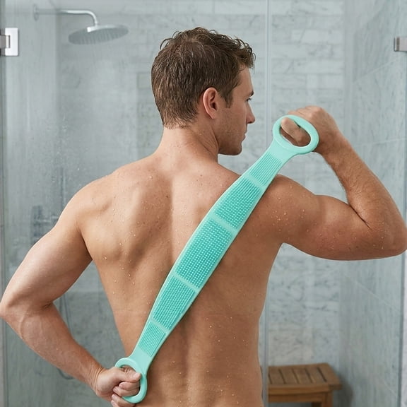 Silicone Back Scrubber for Shower Exfoliating Body with Loop Handles Long Body Wash Brush, Deep Cleansing Lathering Exfoliation Bath Brush for Full Back Body Cleaning