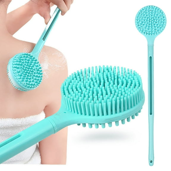 Silicone Back Scrubber for Shower, Silicone Face Scrubber for Men,15.7 in Lengthen Long Handle Body Brush, Double Sided Shower Brush for Shower Exfoliating and Massage, Back Scrubber for Men