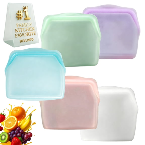 Silicone Bags for Food Storage Freezer Bags Reusable Leak-Proof Upright High-Temperature Resistant Extra Large Boxes Premium Foldable Container Thickened Kitchen Refrigerator Stand-Up