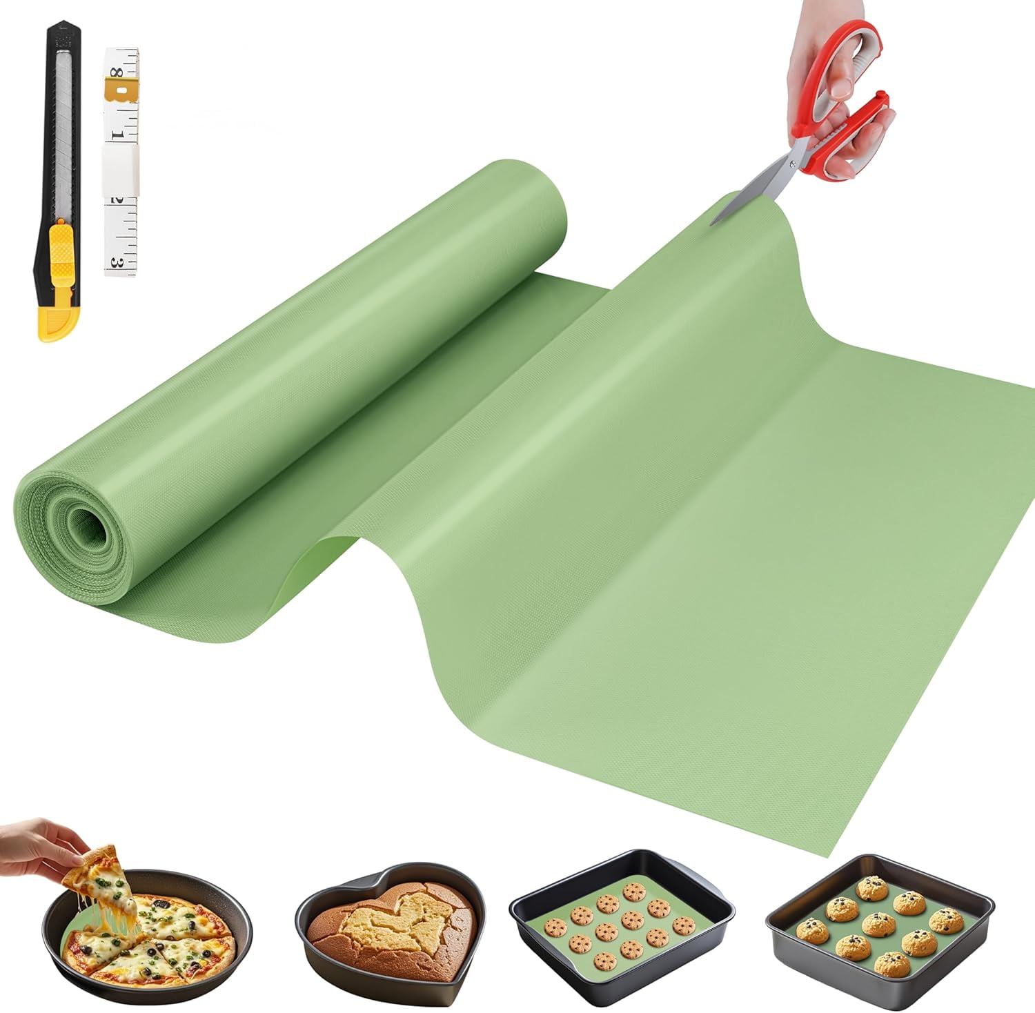 Silicone , 12 IN x 6 FT Free Cutting Baking Sheet,Non-Stick Reusable Dough & Pastry Mat,Non-Slip Silicone Mat Roll for Air Fryer Liner,Freeze Dryer,Oven Baking Pan,Kitchen Counter