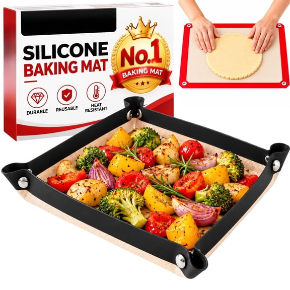 Silicone Baking Mat ，2 in 1 Reusable Nonstick Cooking Liner Raised Edge Fold Flat for Cookie Pastry Microwave