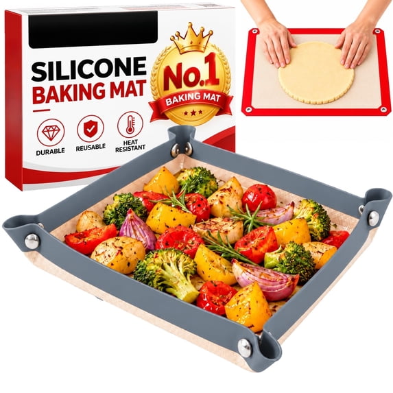 Silicone Baking Mat ，2 in 1 Reusable Nonstick Cooking Liner Raised Edge ...