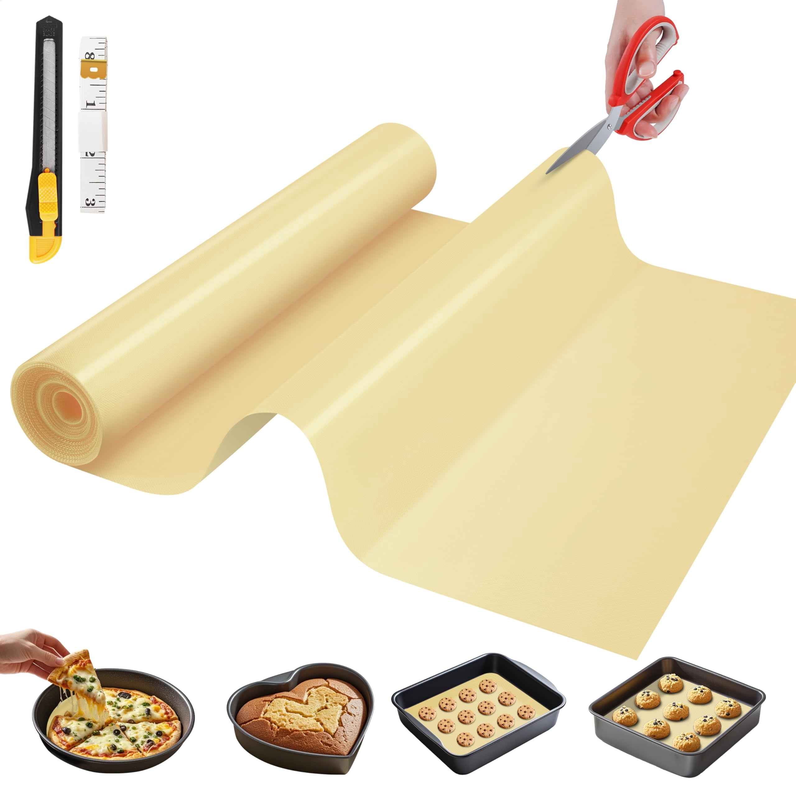 Silicone Baking Mat  24 In X 6 Ft Free Sheet Non-stick Reusable Dough & Pastry Non-slip Roll For Air Fryer Liner Freeze Dryer Oven Pan Kitchen Counter