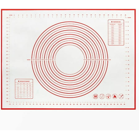 Silicone Baking Mat 24 "X32" Large Rolling Mat With Measured Fondant Mat Non-Slip Non-Stick Counter Oven Mat For Pizza, Pies, Yeast Bread, Cookies, Pastries Oven Liner Silicone Mat?Red)