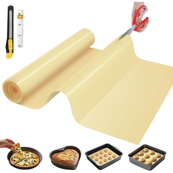 Silicone Baking Mat 24 IN x 6 FT Free Cutting Baking Sheet Non-Stick Reusable Dough & Pastry Mat Non-Slip Silicone Mat Roll for Air Fryer Liner Freeze Dryer Oven Baking Pan Kitchen Counter