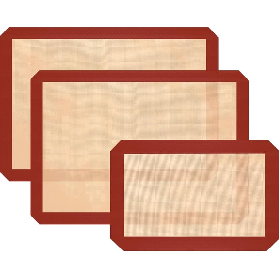 Silicone Baking Mat, 3 Pack Reusable Baking Mat, Non-Stick, Food Safe Silicone Mats for Baking, Oven Baking Sheet for Making Cookies, Macaroons, Bread Red,2 Half Sheets & 1 Quarter Sheet