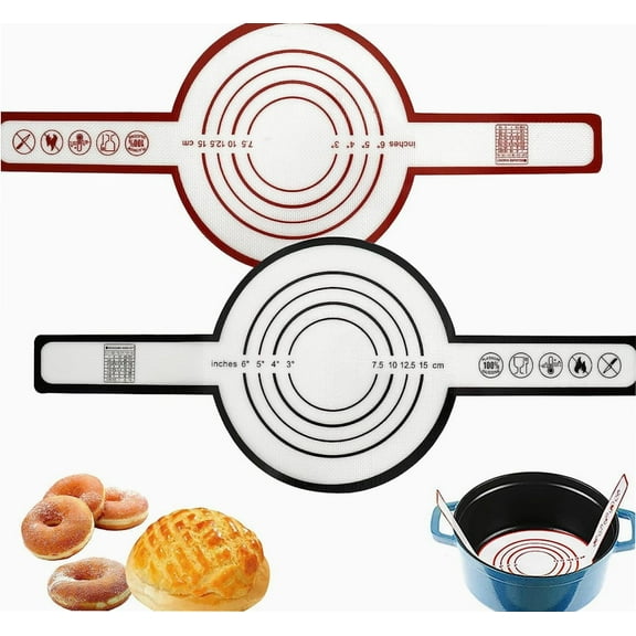 Silicone Baking Mat for Dutch Oven Bread Baking, Silicone Baking Sheets with Long Handled Heat Resistant Baking Bread Sling for Dough Pastry (Red + Black)