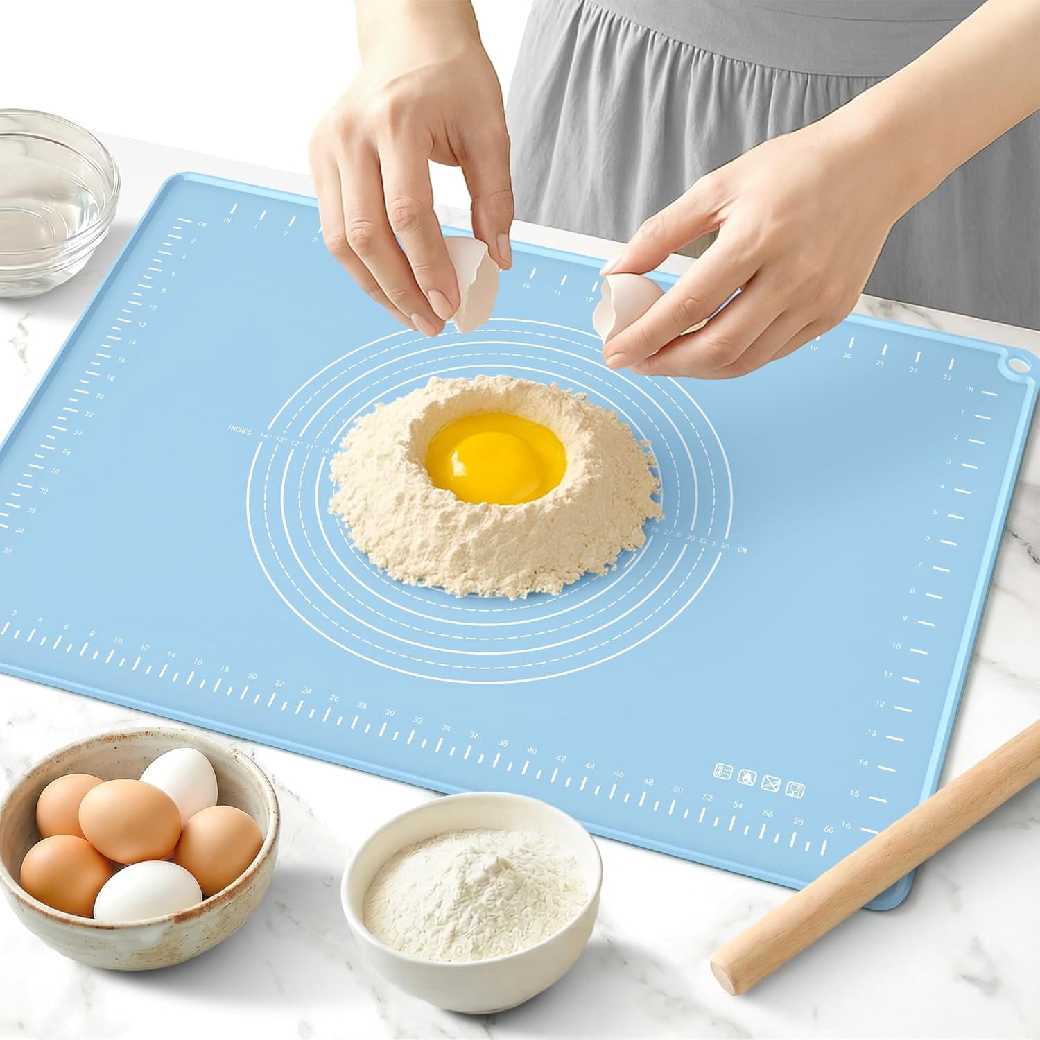 Silicone Baking Mat | Extra Thick Dough Rolling Mat with Measurements and Edge Heightening | Non-Stick Food Grade Pastry Mat for Pastry, Bread, Cookies, Pizza, Fondant & Pasta