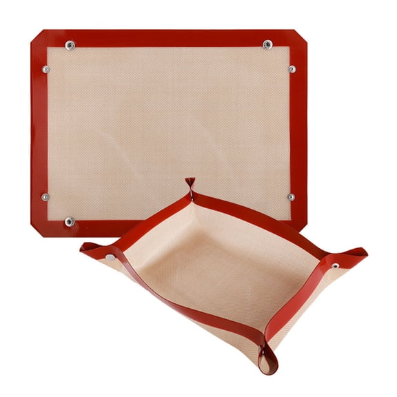 Silicone Baking Mat with Metal Snap Button, Foldable Upstand Non-Stick Oven Liner, Heat Resistant Reusable Baking Sheet Tray for Roasting Chicken, Vegetables and Pastries(Red)