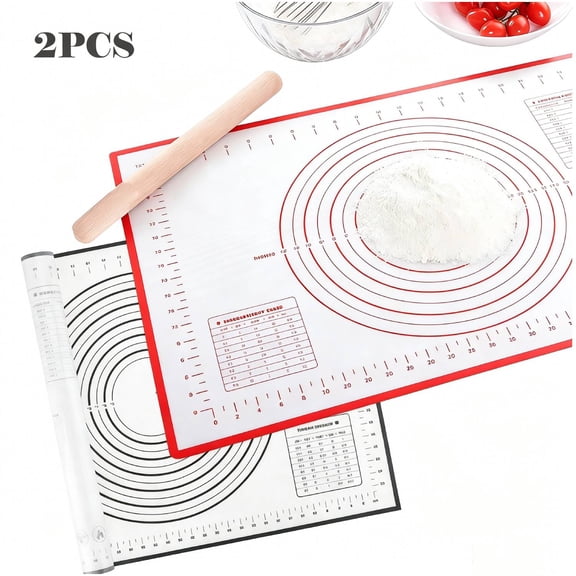 Silicone Baking Mat,Non Stick Rolling Dough with Measurements for Pie Pizza Cookies Fondant MakingExtra Thick Non Slip Silicone Pastry MatBlack+Red