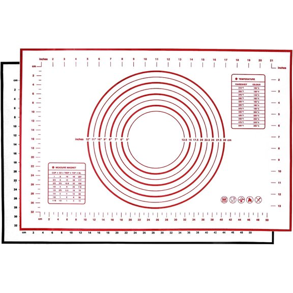 Silicone Baking Mat (Pack of 2), Reusable Non-Stick Pastry Mat with Measurements, Counter Mat, Dough Rolling Mat, Fondant Mat, Pie Crust Mat, Oven Liner Sheet (40 x 30 cm)