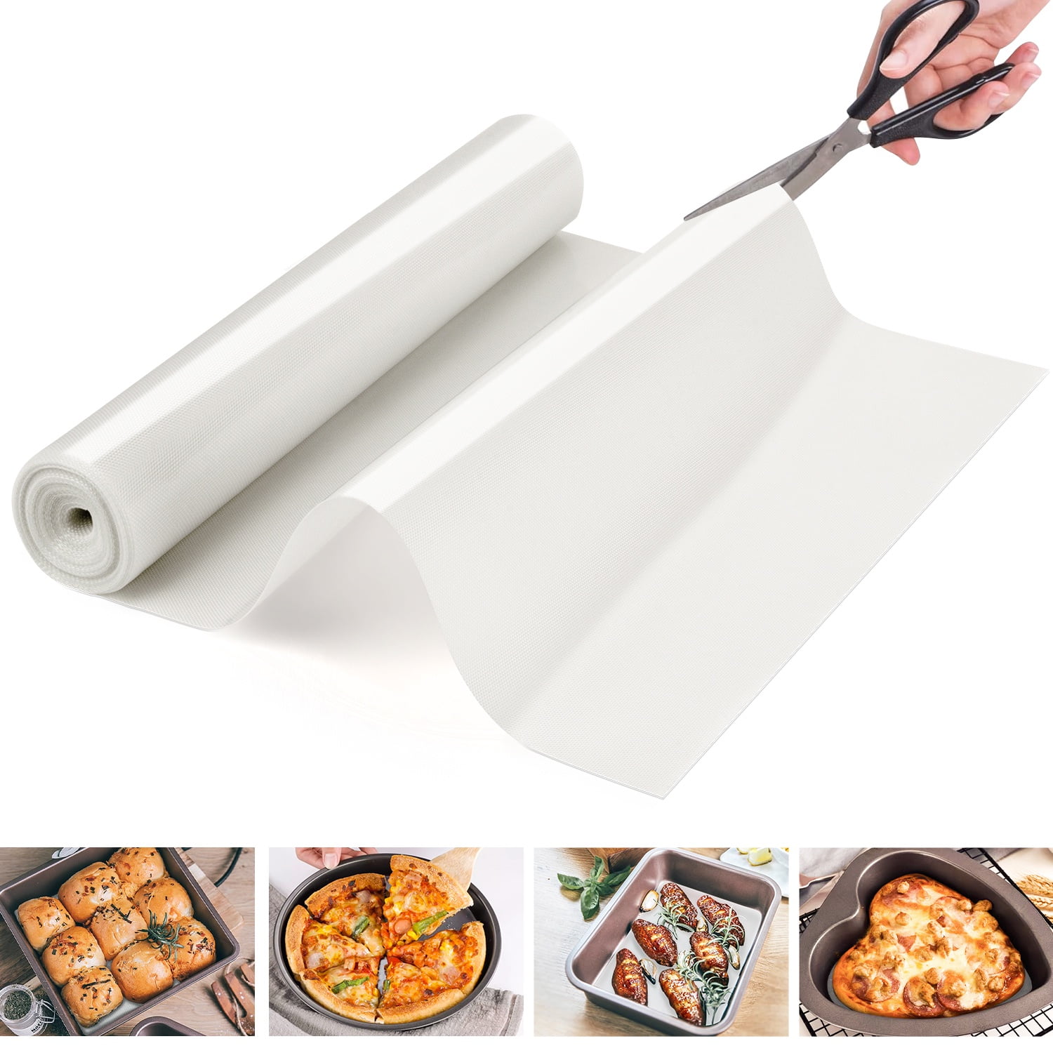 Silicone Baking Mat Roll - Non Stick, Heat Resistant Pastry Mat for Macarons, Bread, Cookies | Kitchen Countertop Protector | Dough Rolling Mat White