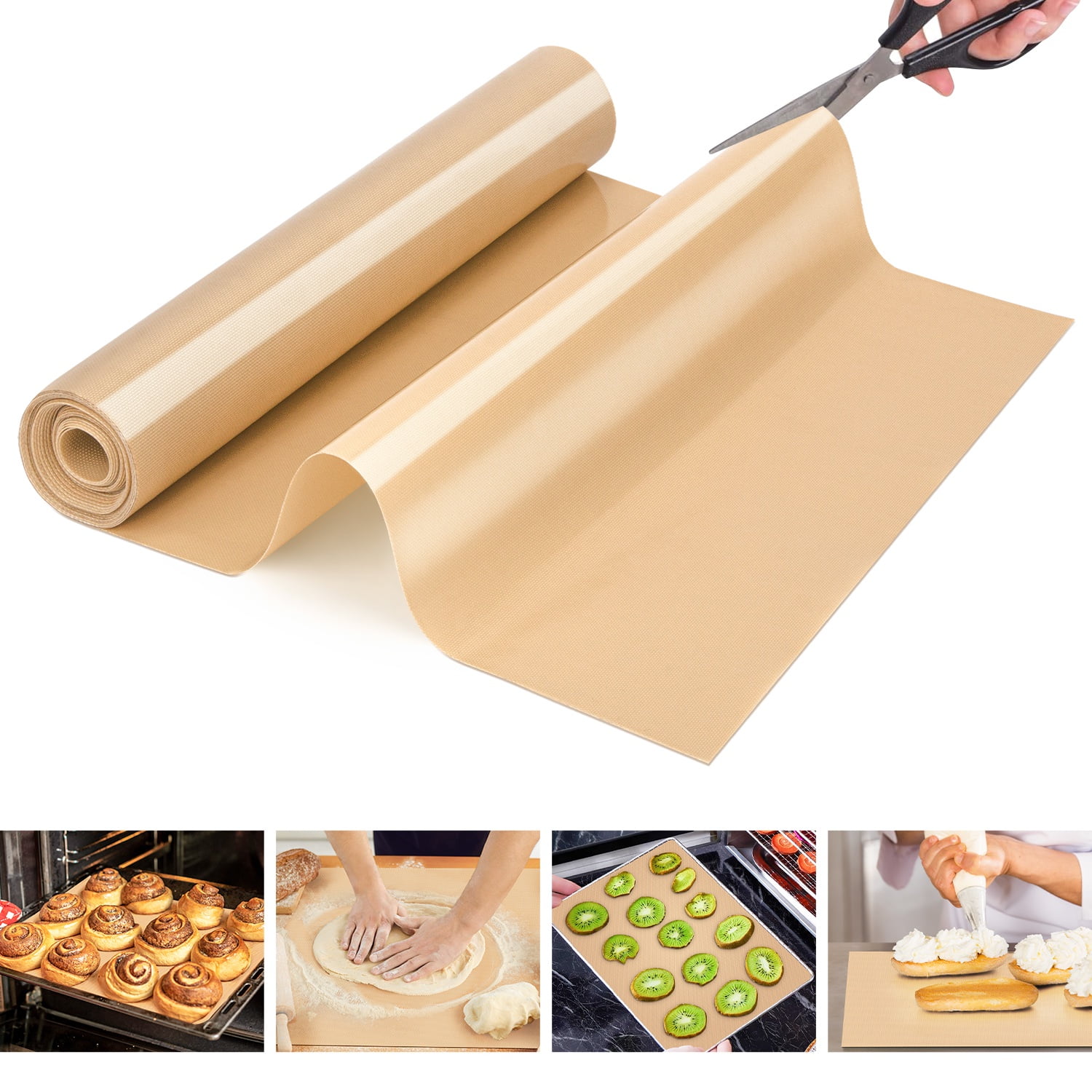 Silicone Baking Mat Roll - Non Stick, Heat Resistant Pastry Mat for Macarons, Bread, Cookies | Kitchen Countertop Protector | Dough Rolling Mat