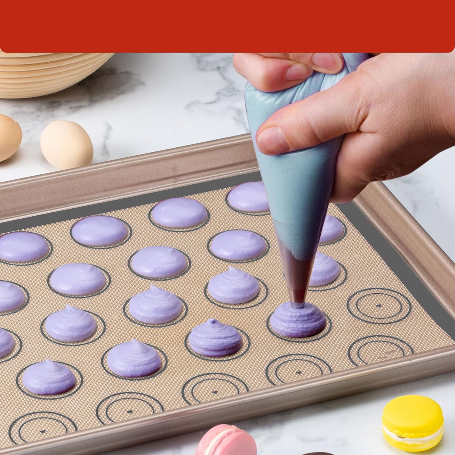 Silicone Baking Mat Set of 6, Non-Stick & Easy Clean Food Grade Reusable Baking Mat, Oven Liner Sheet, Round & Square Cake Mat, Pastry Board Rolling Dough Mats for Macaron Cookie