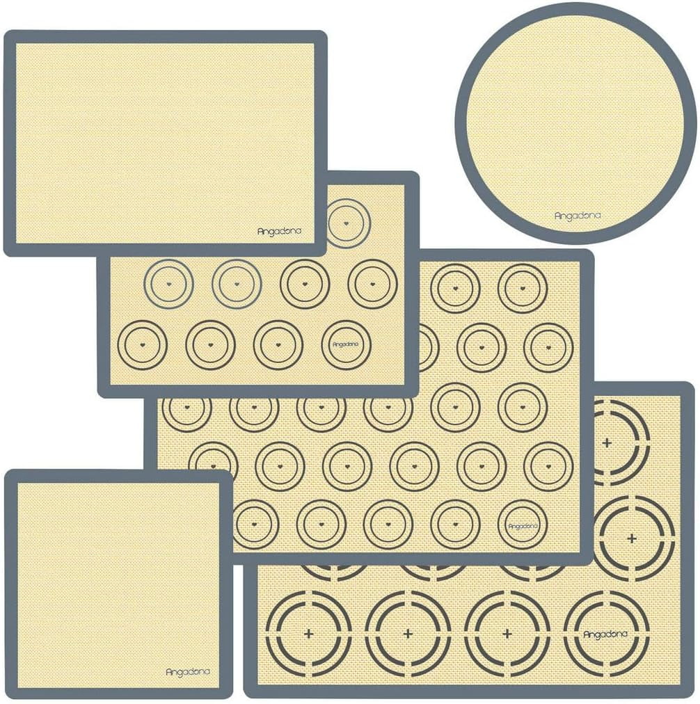 Silicone Baking Mat Set of 6, Non-Stick & Easy Clean Food Grade Reusable Mat, Silicon Mats Oven Liner Sheet, Round Square Cake Pastry Board Rolling Dough for Macaron Cookie