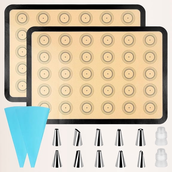 Silicone Baking Mat Set, Macaron Mat, Non-Stick With Tools, Reusable for Oven, Cookie, Bread