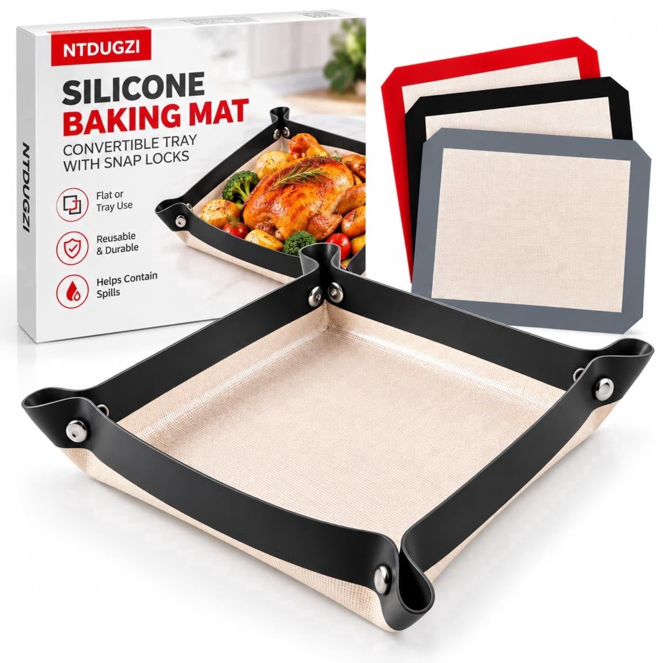 Silicone Baking Mat Sheet Convertible Silicone Tray With Snap Locks ...