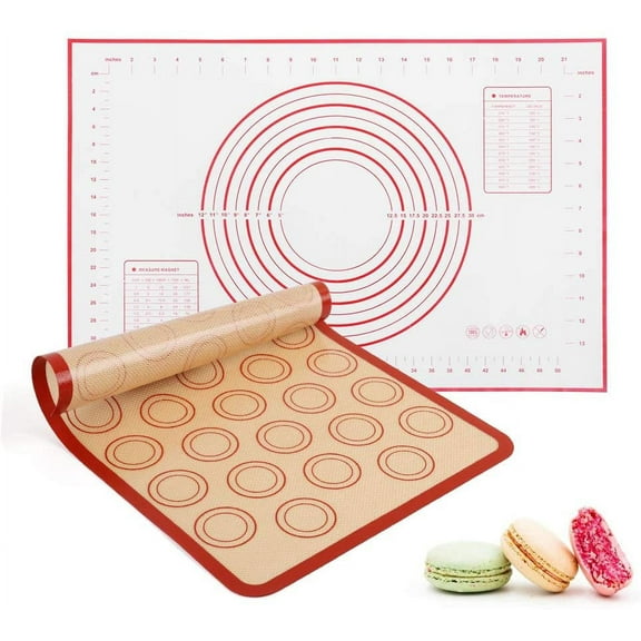Silicone Baking Mat Sheet, Non-slip Macaroon Baking Mat and Dough Rolling Mat with Measurement